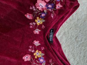 Velvet Embroidered Bell Sleeve Top