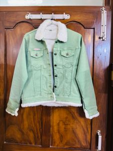 Green Sherpa Lined Denim Jacket