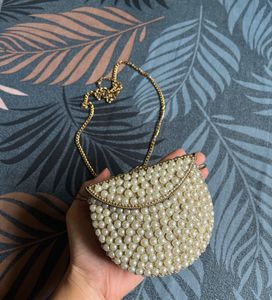 Elegant Pearl Embellished Mini Sling Bag