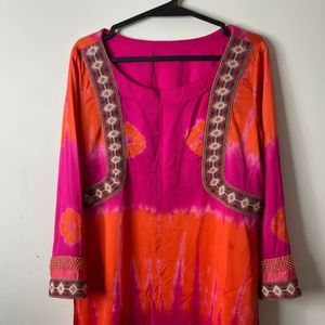 Vibrant Pink &amp; Orange Tie-Dye Kurta