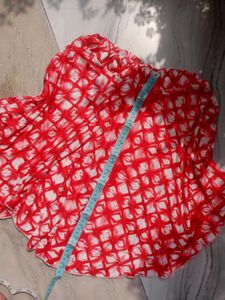 Red &amp; White Printed Skirt with Shorts Inside | 57