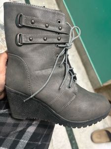 Gray Wedge Heel Boots