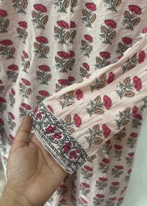 Beige Floral Print short Kurta
