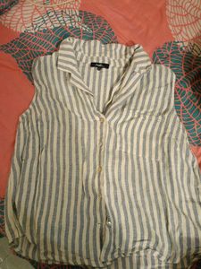 Striped Sleeveless Button-Up Top