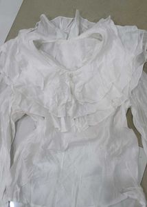 White Ruffled Neck Blouse