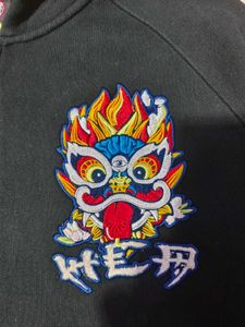 Dragon Embroidered Zip-Up Hoodie