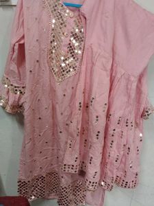 Pink Sequined Kurta Set