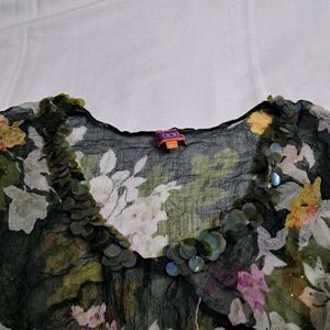 Y2k Vintage Forest Fairy Floral Print Sheer Top