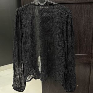 Shimmer Black Button-Up Blouse