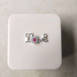 Pure Silver Love Pendant with Pink Stones