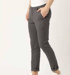 Solid Grey Casual Chinos
