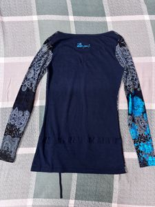 y2k vintage Desigual Blue Floral Long Sleeve Top