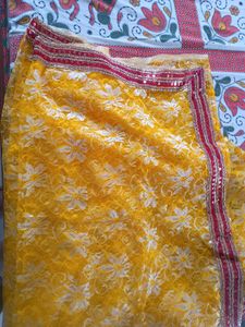 Kids Yellow Floral Net Saree