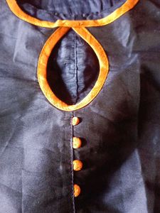 Elegant Navy Blue Kurta Set with Orange Dupatta