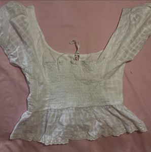 White Checkered Peplum Top