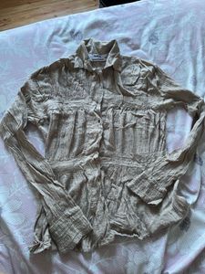 Crinkled Long Sleeve Button-Up Shirt