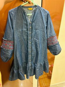 Stylish Denim dress with Embroidered Sleeves