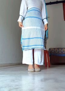 Elegant Striped Kurta trouser duppta Set
