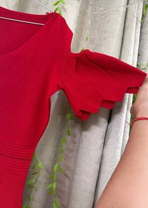 Red Cold Shoulder Flared Dress