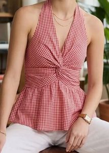 Chic Red Gingham Halter Top
