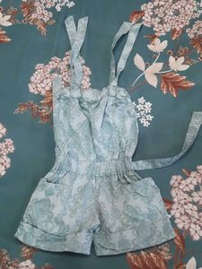 Baby Blue Patterned Romper with Straps
