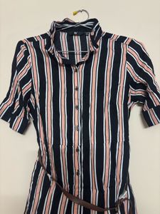 FIG - Striped Shirt Dress with Belt