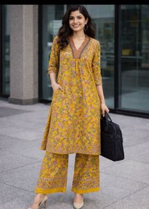 Yellow Floral Print Kurta