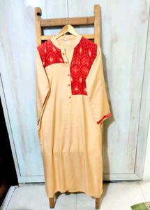 Elegant Cream Kurta with Red Print size-42