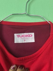 Red fitted top with in-built bra