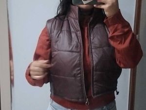 Croped wine puffy jacket