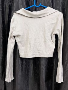Ribbed Collar Crop Top