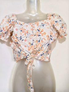 Floral Print Tie-Front Crop Top 34"-36"