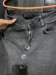 Black Denim Skirt with Button Detail