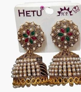 Stunning Pearl &amp; Kundan Jhumka Necklace Set