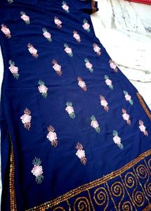 Embroidered Navy Blue Kurta