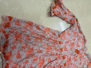 Boho-Chic Grey-Blue &amp; Orange Floral Short Dress wi