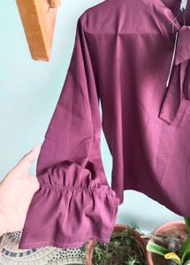 Shein Burgundy Bow Tie Neck Blouse