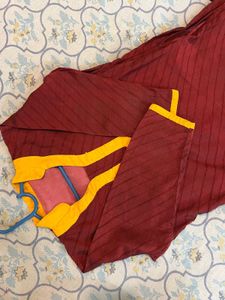 Maroon Kurta with Yellow Neckline
