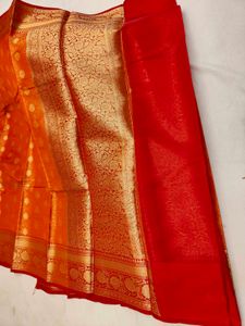 Banarasi Tanchoi Orange Silk Saree