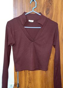 Burgundy Crop Top - Long Sleeve