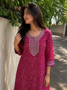 Y2K Pink Bandhani Embroidered Kurta