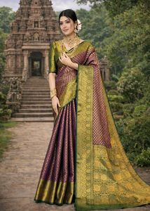 Elegant Purple & Gold Banarasi Saree