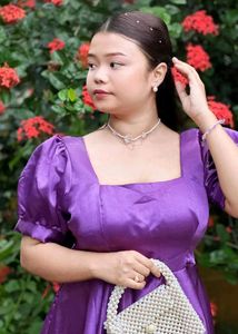 Satin Square Neck Puff Sleeve Dress