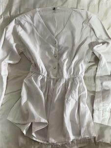 Stylish White Button-Up Peplum Top