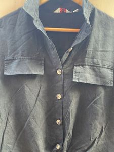 Stylish Navy Blue Tie-Front Top