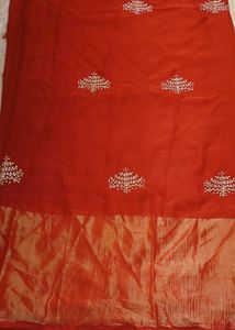 Vibrant Red Embroidered Saree