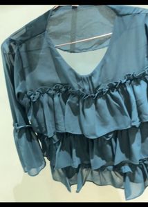Elegant Ruffled Teal Blouse😍