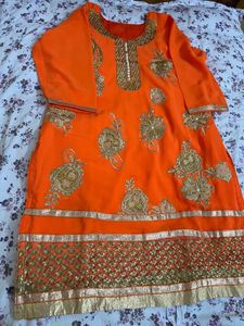Bright Orange cord set with Gold Embroidery