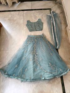 Elegant Blue Embellished Lehenga Choli.