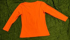 Casual Crew Neck Full Sleeve Orange T-shirt From Brand Dollar Missy, Size M